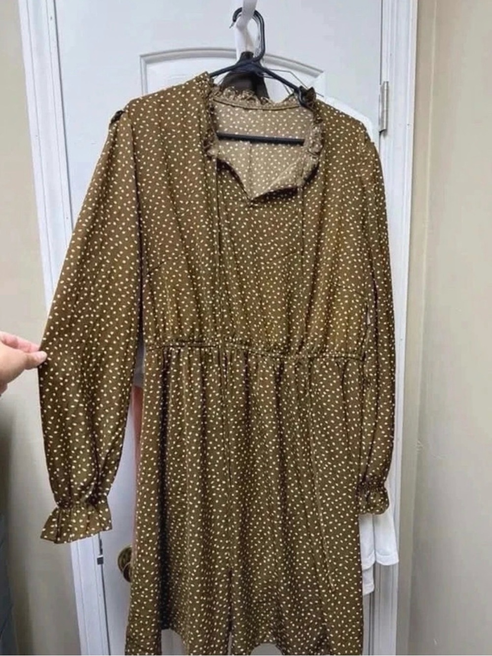 SHEIN Olive Brown Polka Dot Long Sleeve Dress